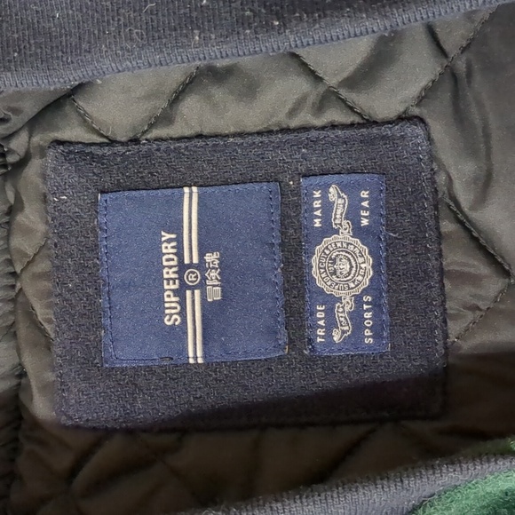 Superdry Upstate Bomber Jacket Dark Pine Green / Navy Wool Blend size M - Picture 5 of 11